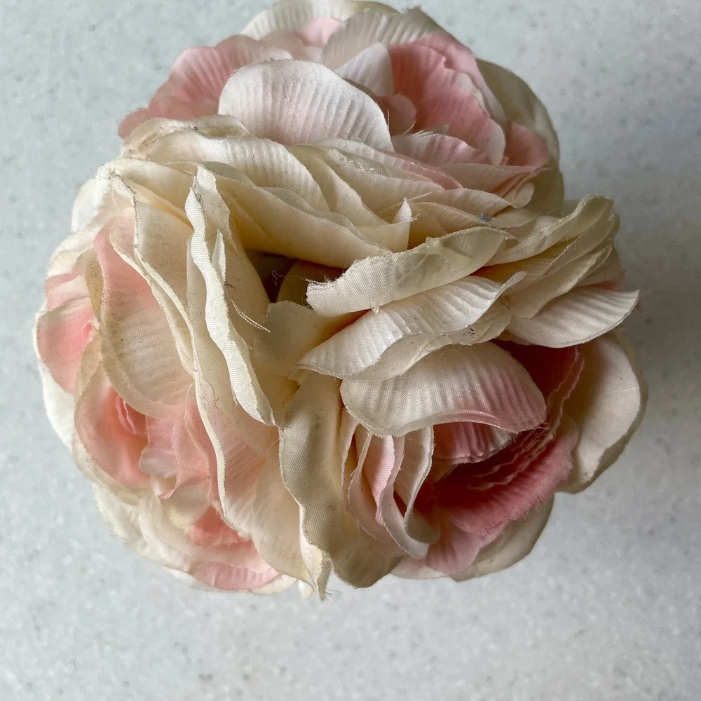 Romantic Pink Roses Blue and White Striped Ceramic Pot Floral Decor Soft Girl